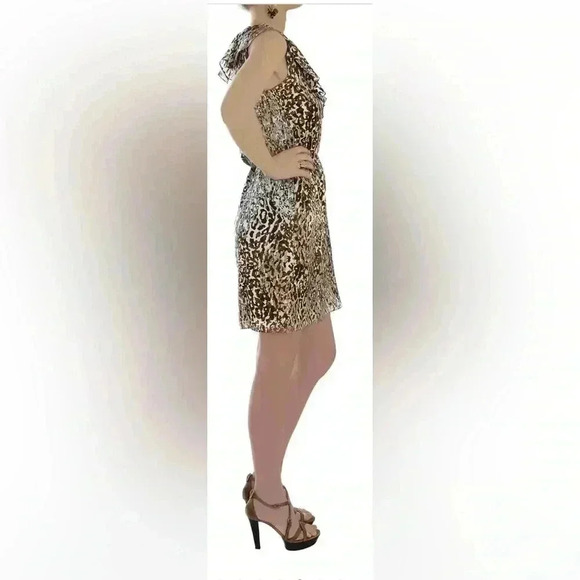 CARLOS MIELE Beige Yellow Gold Leopard Print Ruffle Detail Mini Dress Size XS - Picture 5 of 12